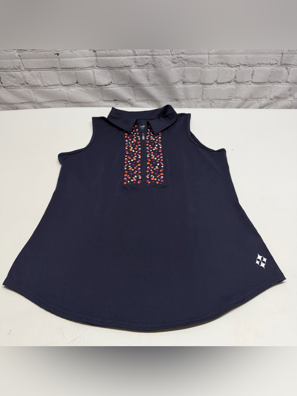 Jofit Black Athletic Top with Multicolor Dot Accents golf/ tennis Sz M